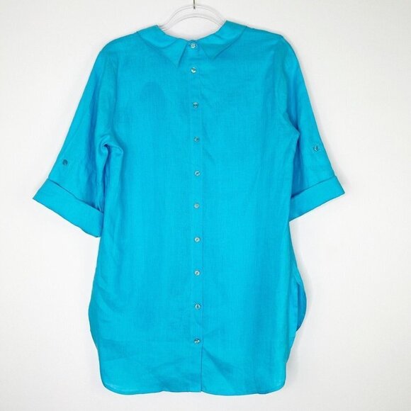 Soft Surroundings Linen Tunic Top Womens Size Small Blue Button Back - Picture 2 of 10